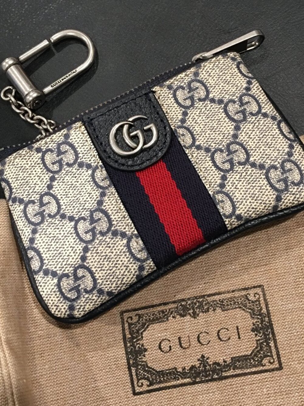 GUCCI OPHIDIA GG KEY CASE BLUE